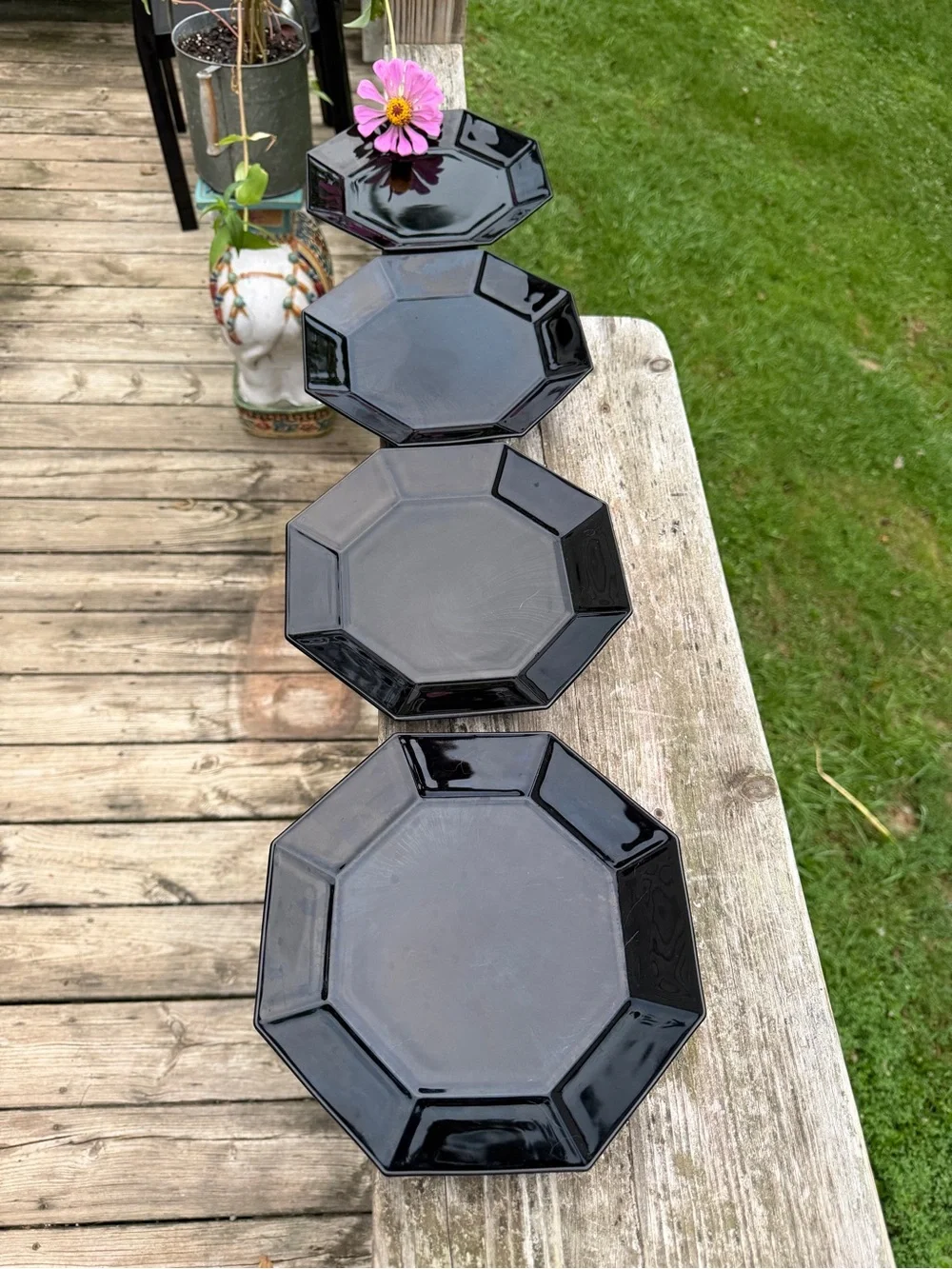 Black Octagonal Ceramic Salad/Dessert Plates - Set of 4